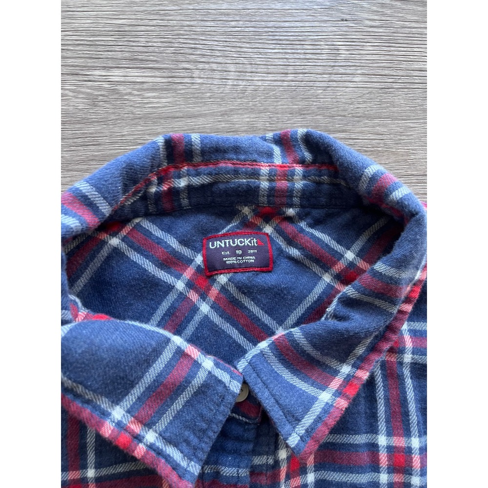 UNTUCKit Casual Western Plaid Cotton Flannel Red & Blue Button Up Blouse Sz 18 - Picture 4 of 9